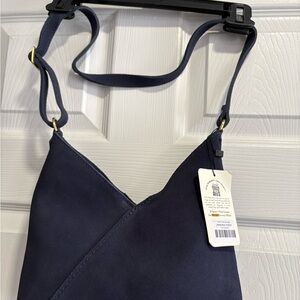 Portland Leather Naomi suede Alaska blue shoulder bag